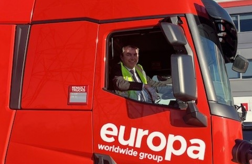 MP in the cab of a Europa HGV